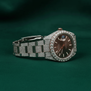 Luxury Iced Diamond Rose Gold Hip Hop 40mm Glass Brown Dial Pav Stone Bezel Fully Iced <b>Bracelet</b> Bling <b>Men's</b> <b>Watch</b> - Product Image 4