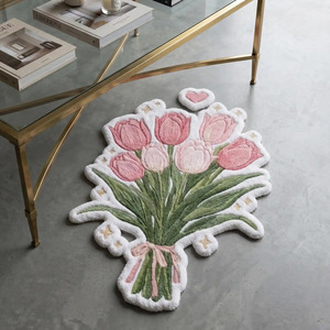Alfombra de Lana con Diseño Geométrico Antideslizante, Hecha a Mano, con Motivo de Ramo de Tulipanes Rosas, Alfombra Decorativa Suave para Dormitorio o Sala de Estar - Product Image 4