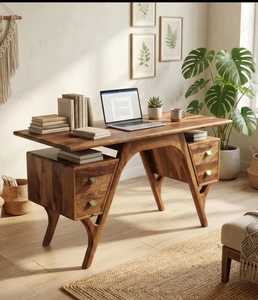 Contemporary Wooden Console <b>Table</b> With Open Storage Shelves For Living Room Entryway Hallway And Office Spaces - Product Image 2