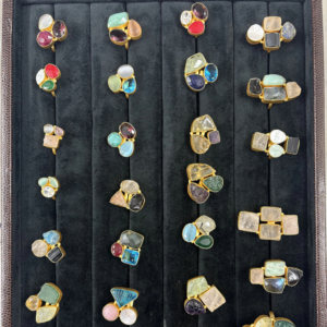 Designer Semi-Precious Gemstone <b>Rings</b> Assorted Collection Gold Plated Adjustable Fashion <b>Rings</b> Bulk - Product Image 1