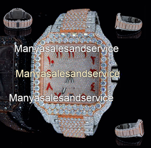 Reloj con Esfera Cuadrada de Cristal y Diamantes Moissanite, Totalmente Cubierto de Diamantes, Movimiento de Acero Inoxidable, Directo del Fabricante - Product Image 5