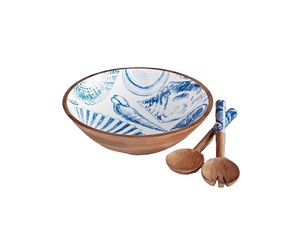 ชามไม้เคลือบลายทำมือ ชามสลัดไม้เคลือบ ชามไม้มะม่วง ชามไม้กระถินณรงค์ ราคาขายส่งจากโรงงาน - Product Image 1