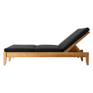 Chaise longue double en teck minimaliste moderne avec coussin noir et dossier réglable, mobilier d'extérieur pour piscine, personnalisation possible - Product Image 2