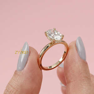 Oval Cut Solitaire Engagement <b>Ring</b> in 925 Sterling <b>Silver</b> Hidden Halo Minimalist <b>Ring</b> for Women - Product Image 1