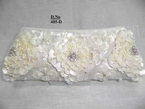 Beaded Trapeze <b>Clutch</b> With Pearl Decoration Ring Strap D-820 Sparkling Evening Party Bag - Product Image 5