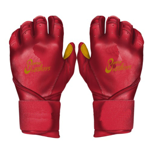 Guante de béisbol de cuero rojo de alta calidad premium con puño largo y cierre de doble correa, diseñado para una protección superior de la muñeca. - Product Image 1