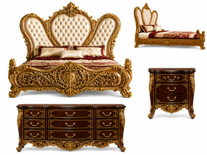 Persian Style Modern Hand Carved Golden Leaf Solid Teak Wood <b>Full</b> Size <b>Bed</b> <b>Set</b> with Nightstand Premium Bedroom Furniture India - Product Image 6