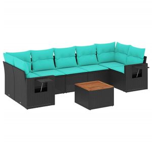 Ensemble de canapés de jardin en polyrotin noir 8 pièces avec coussins, collection de meubles de patio - Product Image 2