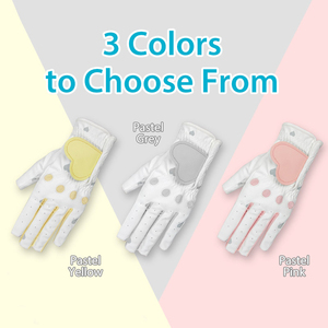 Gants de golf blancs pour femmes, demi-doigts, avec motif cœur rose, en cuir microfibre, à enfiler, pour le sport - Product Image 3