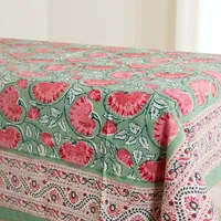 Nappe carrée en coton imprimé floral classique, lavable, pour la décoration de la maison, nappe imprimée au bloc