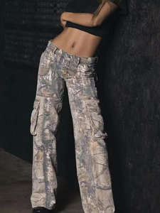 กางเกงยีนส์ขายดีประจำปี 2025 รุ่น Charm สำหรับฤดูใบไม้ร่วง ลายพราง ทรงตรง หลวม เอวต่ำ มีกระเป๋า สำหรับผู้หญิง - Product Image 6