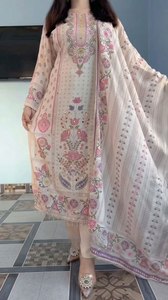 Ready Made Women's 3-Piece Muslin Salwar Kameez Set Anarkali <b>Kurta</b> Pant Long <b>Dress</b> Traditional Diwali Vibrant Floral Prints - Product Image 5