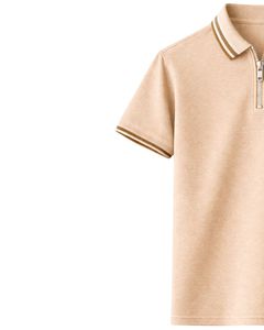 เสื้อโปโลผู้ชายสีเบจ คอซิป แขนสั้น คอริบ ผ้าคอตตอนผสม สวมใส่สบายๆ ในฤดูร้อน ผลิตโดยผู้ผลิตตามสั่ง - Product Image 2
