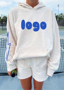 Sweat-shirt à capuche oversize pour femme, couleur unie, en coton tricoté, manches longues, imprimé lettres, poche avant, respirant, idéal pour le printemps - Product Image 4