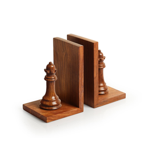 Chess Queen Sheesham Wooden Bookends Handmade Decorative <b>Book</b> Support for Study Room and Interior Decoration - Product Image 1
