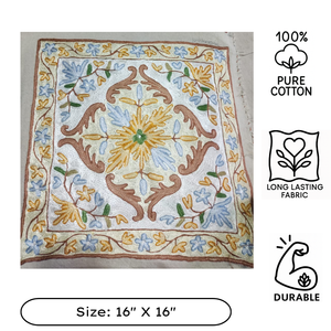 Kashmiri Artisan Silk Thread Embroidered Cushion <b>Cover</b> Cotton 16" <b>Throw</b> Pillow Case Eco Friendly Zip Closure Geometric Design - Product Image 3