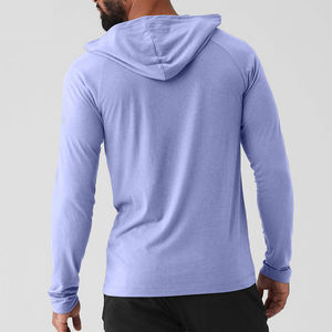 Nouveau T-shirt à capuche à manches longues en polyester/coton Sportsly International pour hommes, tissu peigné sur le devant, séchage rapide, respirant, vente en gros - Product Image 6