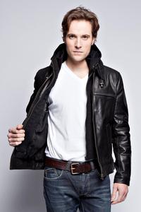 Custom Wholesale Mens Genuine Leather Breathable Windproof Hooded Jacket Double <b>Zipper</b> Black Biker <b>Coat</b> Casual Streetwear OEM - Product Image 3