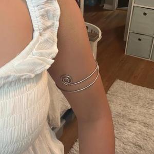 Silver Spiral Upper Arm Cuff Adjustable <b>Boho</b> Armlet Greek Goddess Arm Band Wire Swirl Minimalist Jewelry Festival Statement Gift - Product Image 5