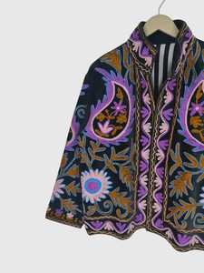 <b>Women's</b> Black <b>Velvet</b> Embroidered Jacket Boho Paisley Stand Collar Batwing Sleeve <b>Coat</b> Autumn Outerwear <b>Women</b> Paisley Jacket - Product Image 3