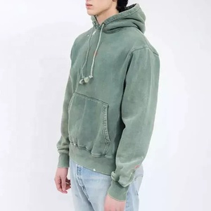Sudadera con capucha para hombre de invierno Vintage personalizada 100% algodón 400 GSM peso pesado desgastado negro lavado con ácido suministro ODM tamaño XS - Product Image 2