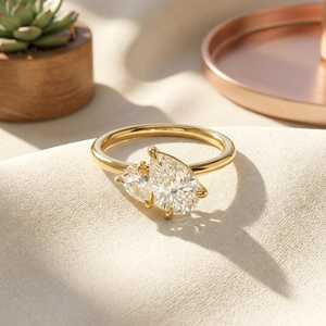 แหวนหมั้นเพชรทรงลูกแพร์ 2.02 กะรัต ผลิตในห้องปฏิบัติการ ดีไซน์ Toi Et Moi แหวนสัญญา ทองคำแท้ 14K ของขวัญแต่งงานสุดหรู ปรับแต่งได้ เครื่องประดับสำหรับงานแต่งงาน - Product Image 5