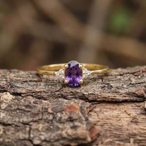 Amethyst Engagement <b>Ring</b> Oval Amethyst <b>Ring</b> 925 Sterling Silver 14K Gold Plated February Birthstone Gift - Product Image 5