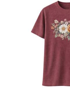 Camiseta Personalizada Color Borgoña con Estampado Floral para Mujer, Algodón Suave, Manga Corta, Estilo Casual de Verano, Corte Holgado, Top Gráfico para Uso Diario - Product Image 3