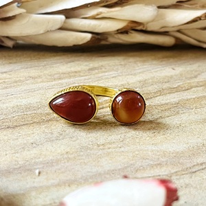 Unique Design Boho Carnelian <b>Ring</b> Tribal Brass <b>Rings</b> for Women 18k Gold Plated Minimalist <b>Open</b> Band Jewelry Wholesale/OEM/ODM - Product Image 1
