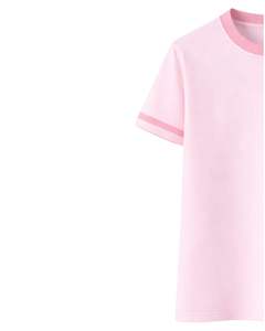 Camiseta de mujer personalizada en rosa claro con cuello y ribete de manga en rosa oscuro, informal, de manga corta, de algodón, para verano. - Product Image 3