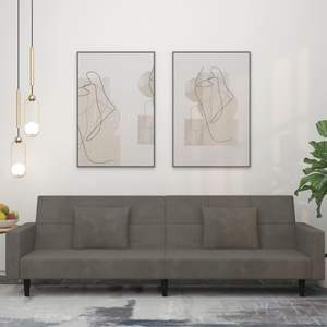 Canapé-lit 2 places en velours gris foncé 100% polyester avec accents en bois et en plastique - Product Image 1