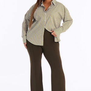 Custom Logo Plus Size Women's Striped Turn-down Collar <b>Long</b> Sleeve Shirt Casual Summer <b>Top</b> Regular Fit Poplin Fabric Women Shirt - Product Image 5
