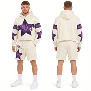 Ensemble de survêtement décontracté 2 pièces pour homme, rose, en coton, avec sweat à capuche imprimé graphique et strass, et short assorti, style streetwear - Product Image 4