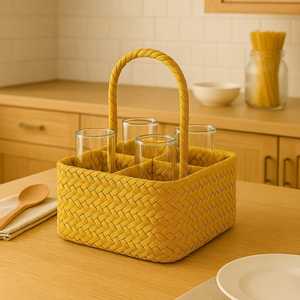 Portavasos de Bambú Tejido a Mano Estilo Bohemio para 6 Vasos |   Organizador de Cocina y Comedor Ecológico y Duradero - Product Image 6