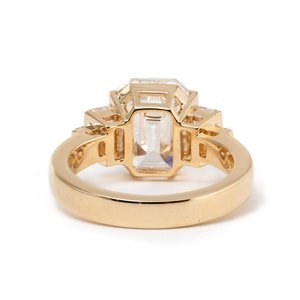 Lab Created Diamond Real Gold <b>Ring</b> Art Deco Style Emerald Cut Five Stone Half Bezel Setting Handcrafted Step Cut <b>Statement</b> <b>Ring</b> - Product Image 5