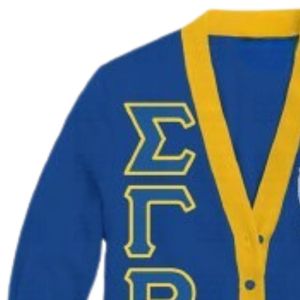 เสื้อคาร์ดิแกน Sigma Gamma Rho สีน้ำเงินรอยัลและสีทอง ปักลายตัวอักษรกรีกแบบกำหนดเอง เสื้อแจ็คเก็ตสเวตเตอร์ปักลายสำหรับชมรมนักศึกษา แฟชั่นวิทยาลัย - Product Image 4