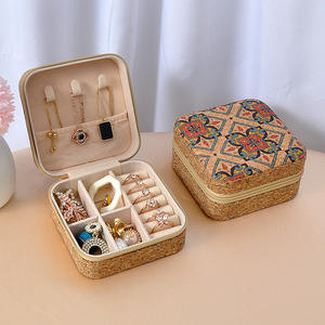 Boîte à bijoux vintage en liège portable, durable et légère, avec fermeture éclair, forme carrée de 2 pouces, pour ranger boucles d'oreilles, colliers et bagues - Product Image 6