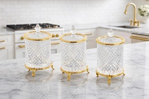 Set Of 3 Glass Containers For Gifting Guest Entertaining Stylish Storage <b>Jars</b> Enhances Table Setting With A Luxury Look - Product Image 4