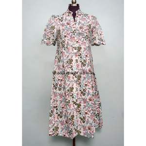 เดรสทรงเอผ้าฝ้ายแท้ 100% สไตล์คังกูร่า แขนสั้น สำหรับผู้หญิง ผลิตด้วยมือจากอินเดีย สวยงาม สวมใส่สบาย เหมาะสำหรับงานปาร์ตี้ ความยาวปานกลาง - Product Image 3