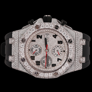 Newest Round Case Glass Dial Moissanite Brilliant Cut Auto Date With Chronograph Features Hip Hop Style <b>Black</b> Band Fashion <b>Watch</b> - Product Image 1