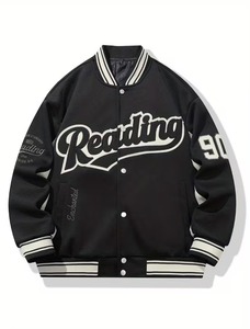 Premium High Quality Men <b>Black</b> Letterman Varsity Jacket Custom Logo Eco-Friendly Breathable 100% Cotton High Street Baseball OEM - Product Image 1