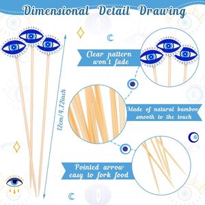 100 Pezzi Stuzzicadenti Decorativi in Bambù con Occhio Blu da 4,7 Pollici per Aperitivi e Spiedini - Product Image 2