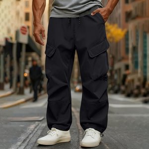 OEM Baggy Cargo Pants For Men Windproof Stretch Elastic Waist Drawstring Parachute Pants Waterproof Hiking Joggers Multi Pockets - Product Image 4