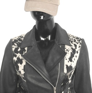 Chaqueta de cuero genuino de piel de vaca estilo motorista para mujer abrigo estampado de satén de invierno con bolsillos bordados para mujer/Niña - Product Image 2