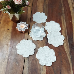 Handmade Unique Design Flower Shape white pearl <b>beaded</b> coasters - Set of 6 by Creative Art Zone - Product Image 2