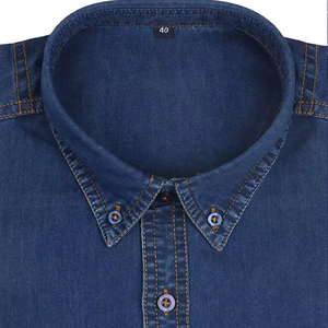 Turn Down Collar Denim Blue Color Button Up Long Sleeve Casual Fashion Jeans <b>Tops</b> Denim Shirts for Men - Product Image 5
