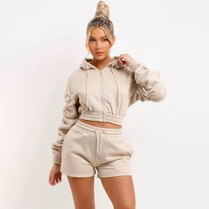 Conjunto Deportivo de Mujer 2026, Ecológico, 100% Algodón, Sudadera con Capucha Corta, Corte Ajustado, Diseño Sólido, Personalizable con Marca Privada - Product Image 3