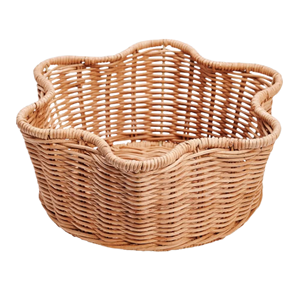 Natural Scalloped Rattan <b>Storage</b> Basket Eco-Friendly Wicker Tray For <b>Tabletop</b> Decor Premium Vietnam Rattan Organizer - Product Image 1