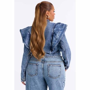 <b>Women</b> Denim <b>Jacket</b> With Ruffled Collar Full Sleeve Style Spring Wear <b>Light</b> Weight Comfortable Short Length - Product Image 4