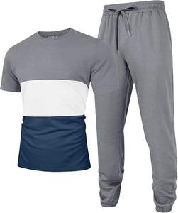 Ensemble de survêtement décontracté pour hommes, t-shirt à manches courtes et pantalon de survêtement, trois couleurs contrastées, pour le sport et les loisirs - Product Image 2
